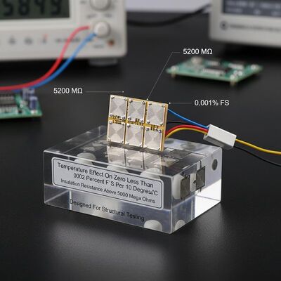 Efeito da temperatura em zero inferior a 0,002% F.S. por 10 graus Celsius, extensômetros oferecendo resistência de isolamento acima de 5000 mega ohms, projetados para testes estruturais